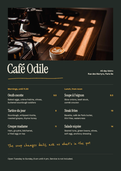 Cafe Odile All Day Bistro Menu template preview