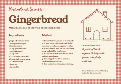 Grandma June's Gingerbread Recipe Card template preview