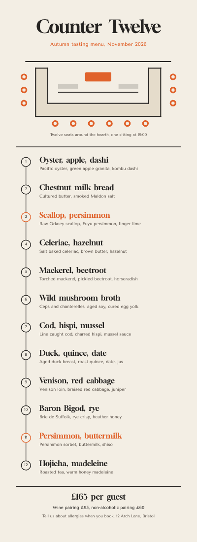 Counter Twelve Seasonal Tasting Menu template preview