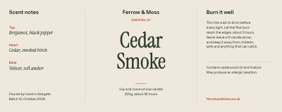 Ferrow and Moss candle label and hang tag template preview