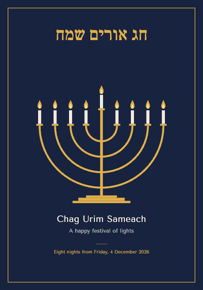Chag Sameach Hanukkah Menorah Card template preview
