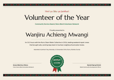 Jamhuri Day Community Volunteer Award Certificate template preview