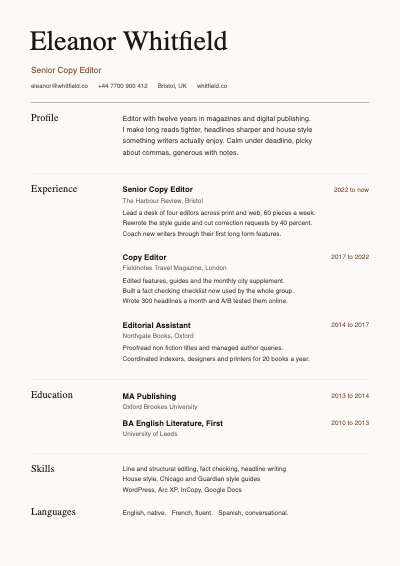 Minimal Serif Resume template preview