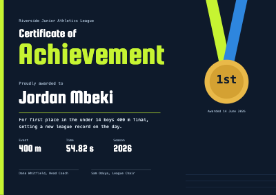 Track Record Sports Achievement Certificate template preview
