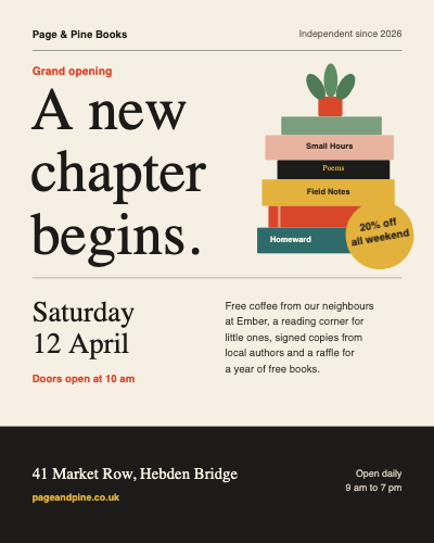 Page and Pine Bookstore Grand Opening template preview
