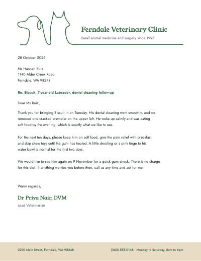 Ferndale Veterinary Clinic Letterhead template preview
