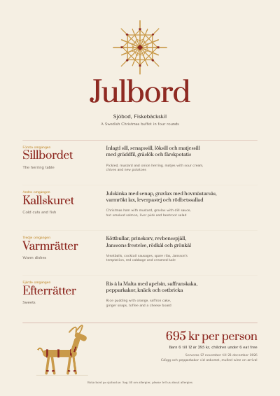 Sjöbod Julbord Christmas Buffet Menu template preview