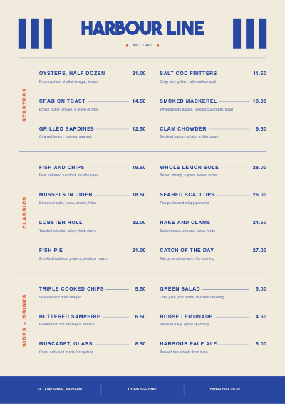 Harbour Line Seafood Menu template preview