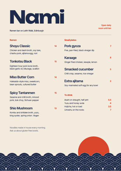 Nami Ramen Bar Seigaiha Menu template preview
