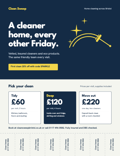 Clean Sweep Home Cleaning Service Flyer template preview