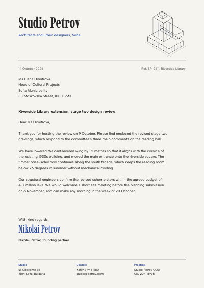 Studio Petrov Architects Letterhead template preview