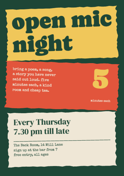Open Mic Torn Paper Flyer template preview