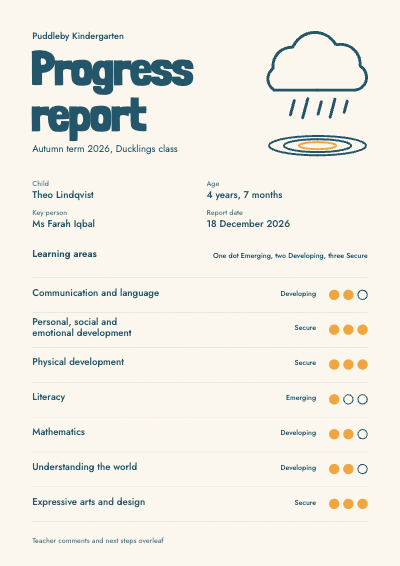 Puddleby Kindergarten Progress Report template preview