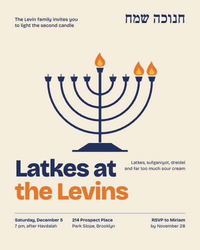 Latkes at the Levins Hanukkah Party Invitation template preview