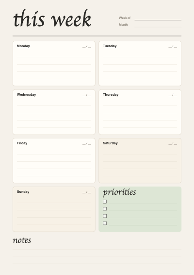 Calm Weekly Planner template preview