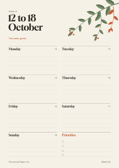 Fernwood Botanical Weekly Planner template preview
