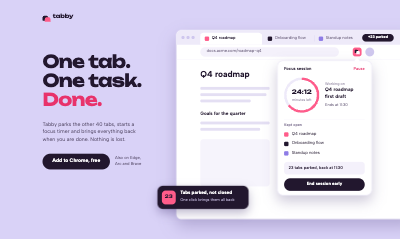 Tabby Focus Chrome Extension Product Hunt Gallery template preview