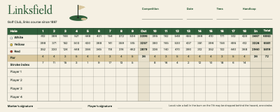 Linksfield Golf Club Scorecard and Yardage Book template preview