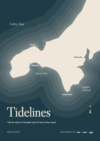 Tidelines Cornwall Coast Map Print template preview