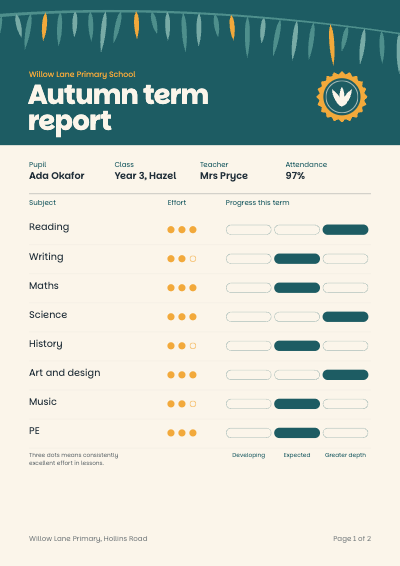Willow Lane Primary Term Report template preview