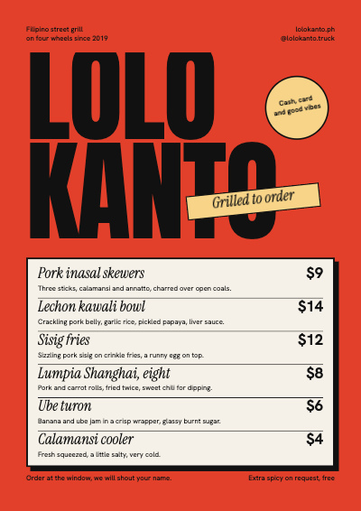 Lolo Kanto Street Grill Truck Menu template preview