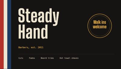 Steady Hand Barbers Business Card template preview
