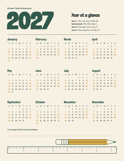 Kitchen Table Homeschool 2027 Weekly Planner template preview