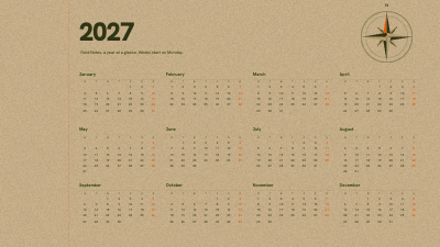 Field Notes 2027 Year at a Glance Desktop Wallpaper template preview