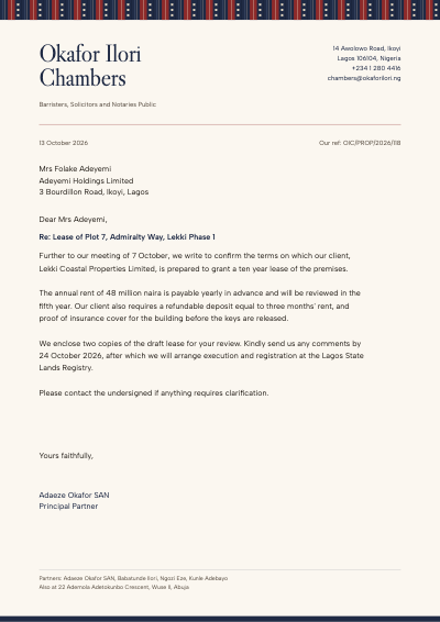Okafor Ilori Chambers Letterhead template preview