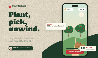 Tiny Orchard Mobile Game Product Hunt Launch Kit template preview