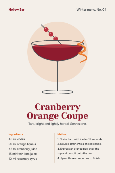 Hollow Bar Cranberry Orange Holiday Cocktail Recipe Card template preview