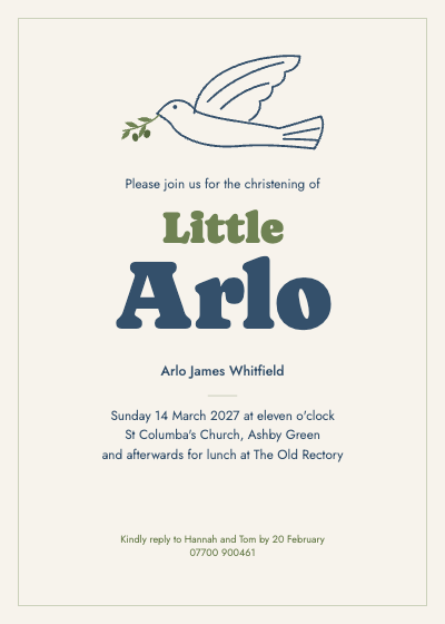 Little Arlo Christening Invitation template preview
