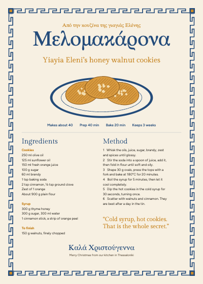 Yiayia Eleni Melomakarona Recipe Card template preview