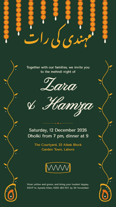 Zara and Hamza Mehndi Raat Invitation template preview