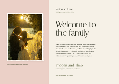 Juniper and Lace Wedding Photography Client Welcome Guide template preview