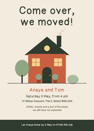 Come Over Housewarming Invitation template preview