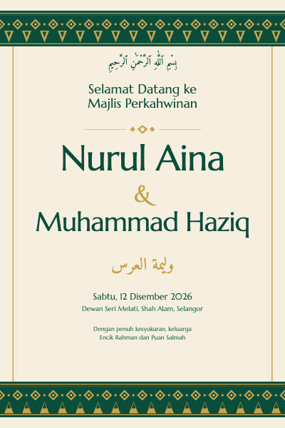 Nurul and Haziq Malay Majlis Wedding Welcome Sign template preview