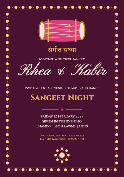 Rhea and Kabir Sangeet Night Invitation template preview