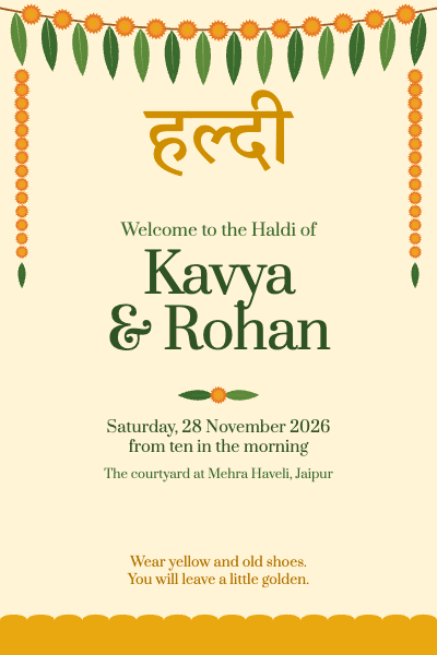 Kavya and Rohan Haldi Ceremony Sign Set template preview