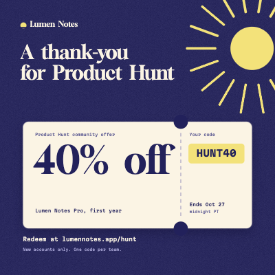 Lumen Notes Launch Offer Discount Code Cards template preview