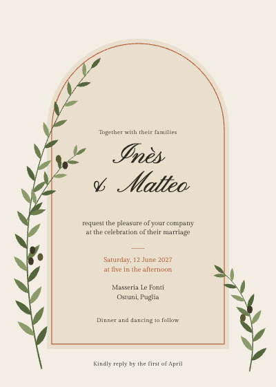 Olive Arch Wedding Invitation template preview