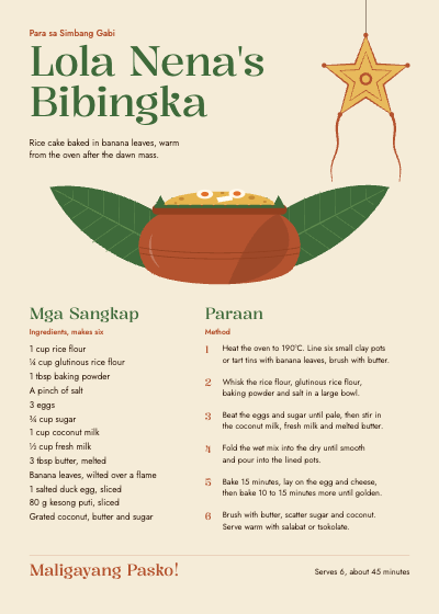Lola Nena's Bibingka Recipe Card template preview