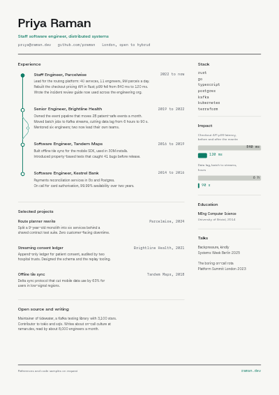 Priya Raman Staff Engineer Resume template preview