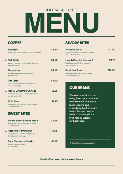 Brew and Bite Cafe Menu template preview
