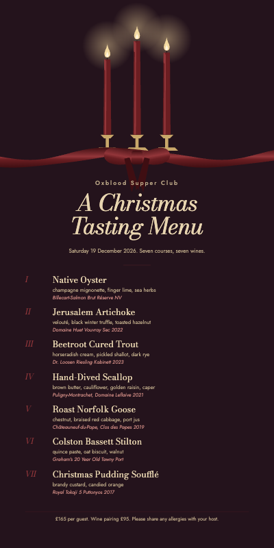 Oxblood Supper Club Christmas Tasting Menu template preview
