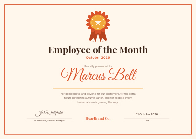 Employee of the Month Certificate template preview