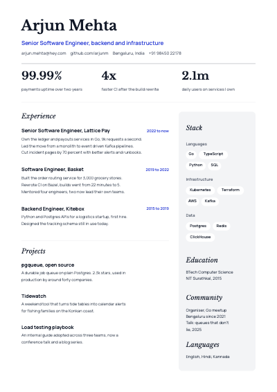 Software Engineer Resume template preview