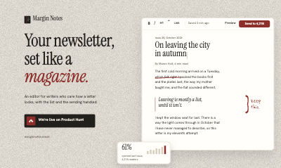 Margin Notes Creator Newsletter Product Hunt Launch Kit template preview