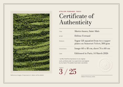 Atelier Ferrand Artwork Certificate of Authenticity template preview