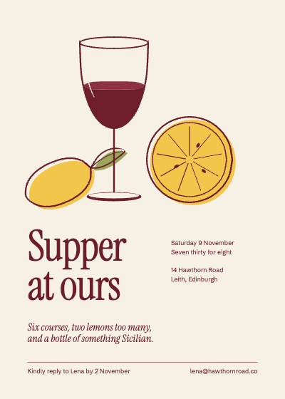 Supper at Ours Dinner Party Invitation template preview